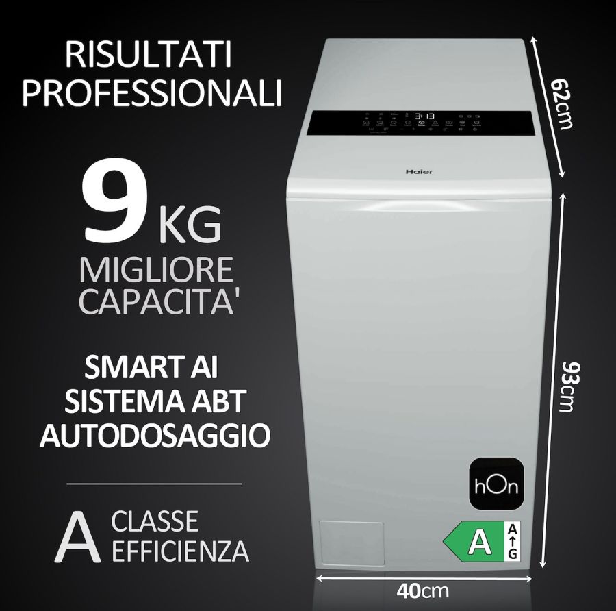 Haier Lavatrice Caricamento Dall'Alto Serie 7 Plus HW80 B14IGITEU1 9 kg Inverter Touch Bianco
