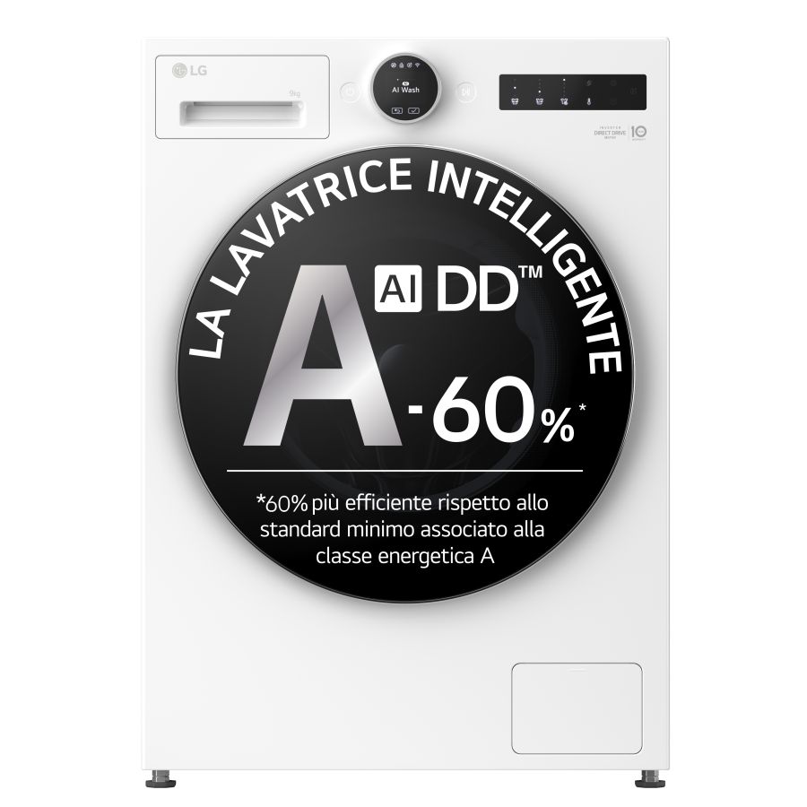 LG Lavatrice AI DD 9kg 1400 RPM Wi-Fi Inverter Direct Drive Bianco