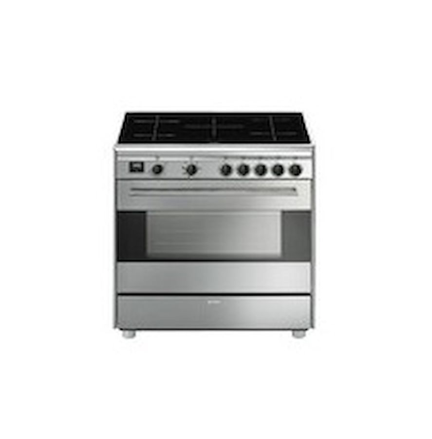 Smeg Cucina a Gas Inox 5 Fuochi Forno Elettrico Ventilato 90cm Classe A Triplo Vetro