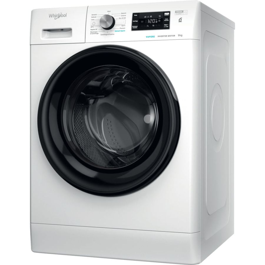 Whirlpool Lavatrice Caricamento Frontale 9kg 1400Giri Inverter Bianco Nero Classe A