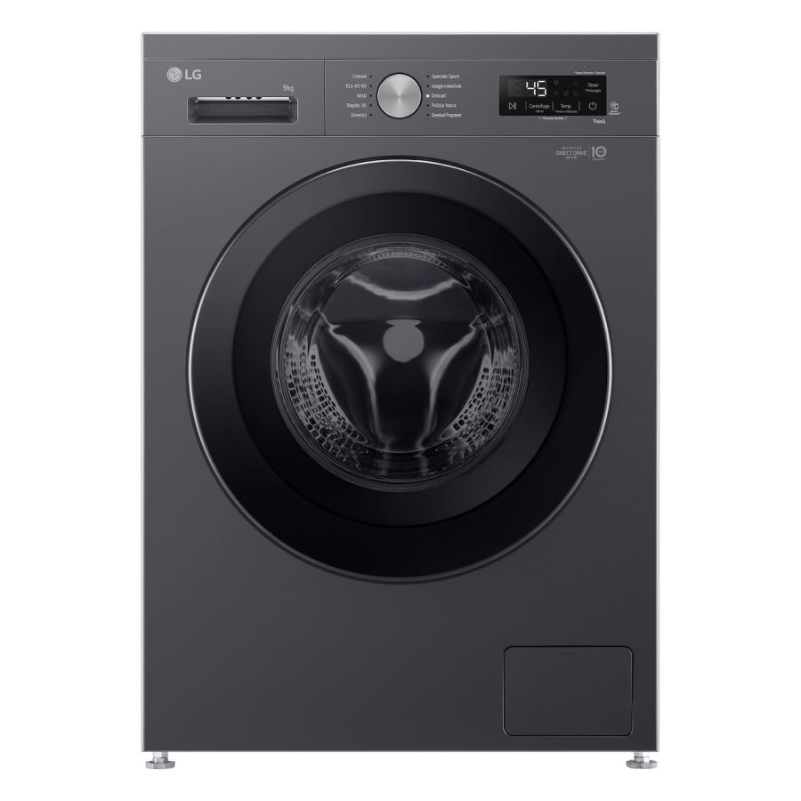 LG Lavatrice Caricamento Frontale 9kg 1400 Giri Tecnologia Inverter Nero Wi-Fi ThinQ