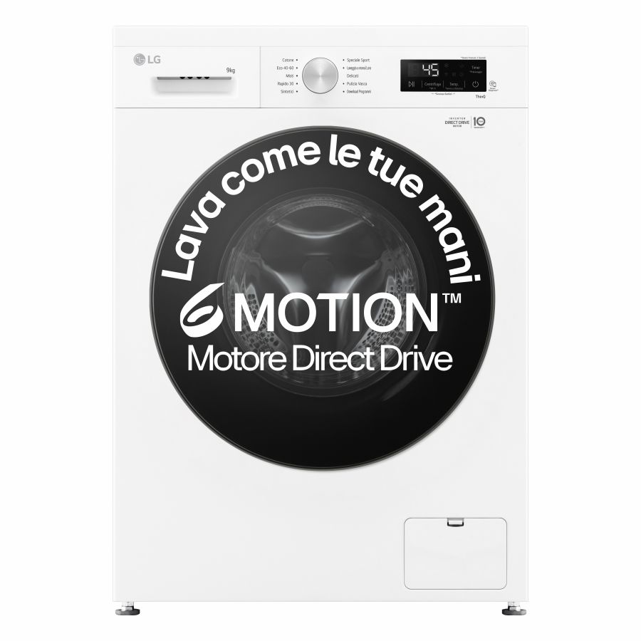 LG Lavatrice 9kg 1400rpm Inverter Direct Drive Wi-Fi Bianco Nero